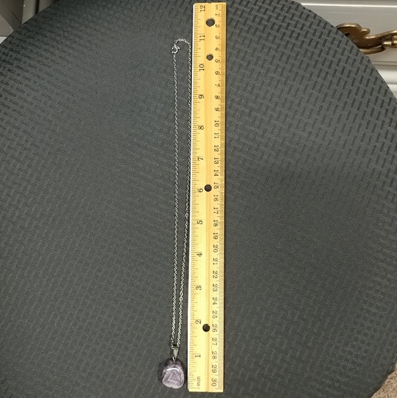 Chevron Purple Amethyst Necklace Natural Gemstone Pendant Stainless-Steel Chain - Picture 14 of 17